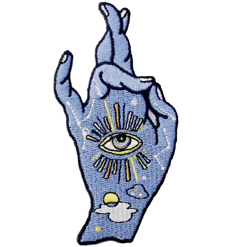 ZEGIN Good Luck I Love You Hand Sign and All Seeing Eyes Patch Embroidered Applique Badge Iron On Sew On Emblem - Image 1